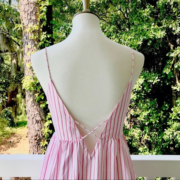 NWT Small Pink Pinstripe Embroidery Tassel Adjustable Tie Front Dress - Picture 9 of 9